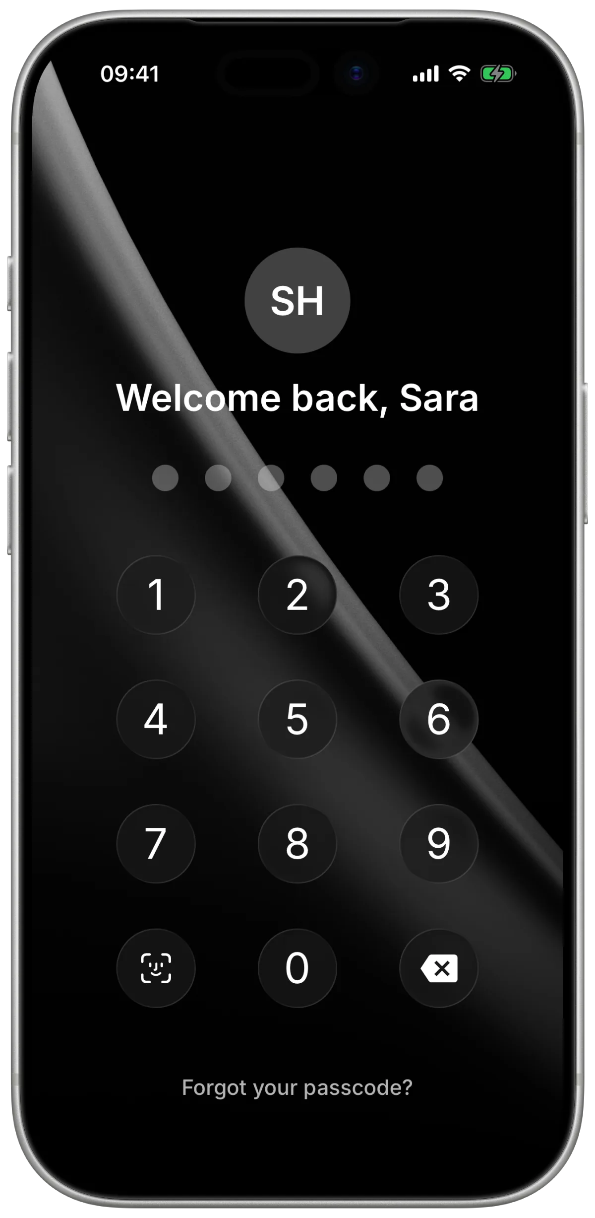 Schermata di sblocco con Face ID nell'app Zeeo